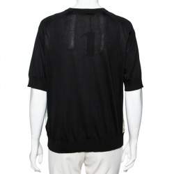 Pre Owned توب فيرساتشي حرير مطبوع ميدوسا أسود رقبة عريضة مقاس كبير ( لارج )