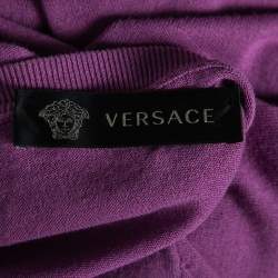 Pre Owned Versace Purple Knit Greca Detailed Long Sleeve Sweater XL