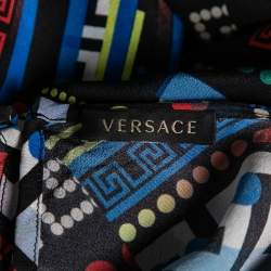 Pre Owned Versace Multicolor  La Greca Printed Silk Crew Neck Short Sleeve Blouse M