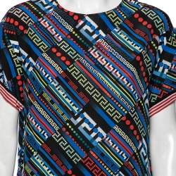 Pre Owned Versace Multicolor  La Greca Printed Silk Crew Neck Short Sleeve Blouse M