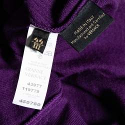 Pre Owned Versace Purple Knit Ruched Crystal Embellished Sweater M