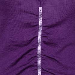 Pre Owned Versace Purple Knit Ruched Crystal Embellished Sweater M