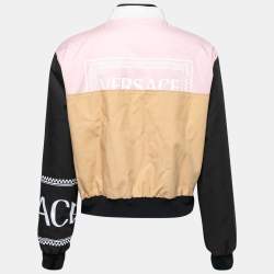 Versace Tricolor Logo Printed Synthetic Zip Front Bomber Jacket M