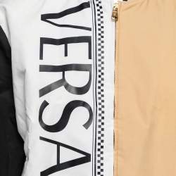 Versace Tricolor Logo Printed Synthetic Zip Front Bomber Jacket M