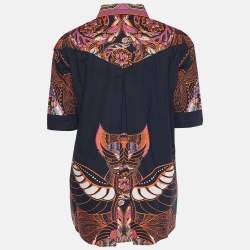 Pre Owned قميص  فيرساتشي بوبلين بطبعة بيزلي أسود  بأزرار أمامي مقاس متوسط - ميديوم 