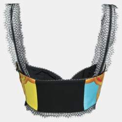 Pre Owned Versace Multicolor Baroque Acanthus Pop Print Satin Bustier Bralette Top M