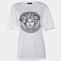 Pre Owned Versace White Jersey Medusa Sequined Round Neck T-Shirt XL