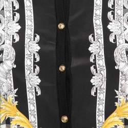 Versace Black Baroque Print Silk & Wool Button Front Cardigan S