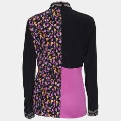 Pre Owned Versace Black & Pink Silk Floral Print Patched Blouse M