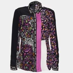 Pre Owned Versace Black & Pink Silk Floral Print Patched Blouse M