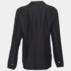 Versace Black Linen Blend Single Buttoned Blazer L