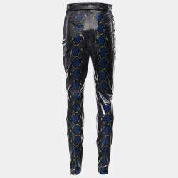 Pre Owned Versace Grey Snakeskin Print Coated Knit Leggings S