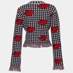 Versace Monochrome Rose Jacquard Wool Fringed Jacket M
