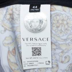 Pre Owned Versace Gold & Black Coated Knit Barocco Print Leggings M
