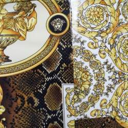 Pre Owned Versace Gold & Black Coated Knit Barocco Print Leggings M