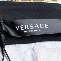 Pre Owned Versace Gold & Black Coated Knit Barocco Print Leggings M