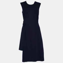 Pre Owned Versace Navy Blue Knit Overlay Detail Sleeveless Midi Dress M