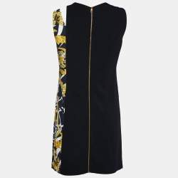 Pre Owned Versace Black Printed Crepe Paneled Sleeveless Shift Dress S