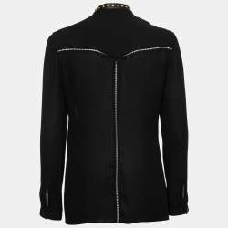 Pre Owned Versace Black Silk Embroidered Stud-Collar Shirt S