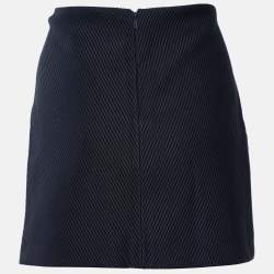 Pre Owned Versace Navy Blue Leather & Silk Paneled Mini Skirt M