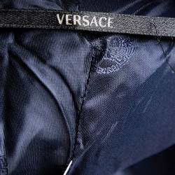 Pre Owned Versace Navy Blue Leather & Silk Paneled Mini Skirt M
