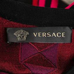 Versace Black & Pink Geometric Pattern Knit Top M