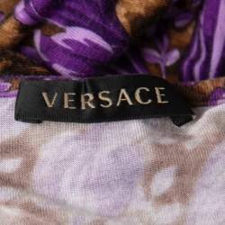 Pre Owned Versace Brown & Purple Animal Print Jersey Round Neck T-Shirt M