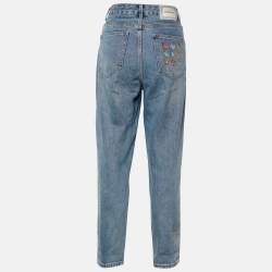 مملوكة مسبقًا Versace Indigo Distressed Denim Straight Fit Jeans M