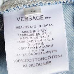 مملوكة مسبقًا Versace Indigo Distressed Denim Straight Fit Jeans M