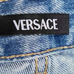 مملوكة مسبقًا Versace Indigo Distressed Denim Straight Fit Jeans M