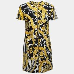 Pre Owned Versace Black Baroque Printed Crepe Shift Dress S