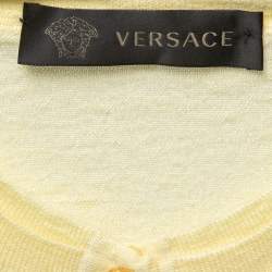 Pre Owned Versace Yellow Cashmere Button Front Cardigan L
