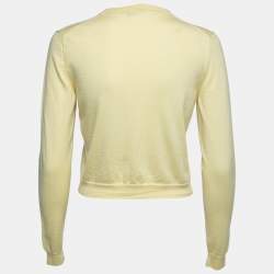 Pre Owned Versace Yellow Cashmere Button Front Cardigan L