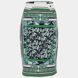 Versace Collection Green Baroque Print Crepe Pencil Skirt L