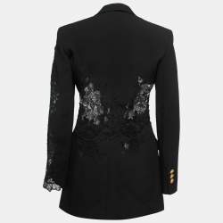 Pre Owned Versace Black Crepe & Lace Inset Raw Hem Blazer S