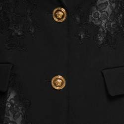 Pre Owned Versace Black Crepe & Lace Inset Raw Hem Blazer S