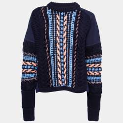 Pre Owned Versace Navy Blue Cable Knit Contrast Paneled Jumper M