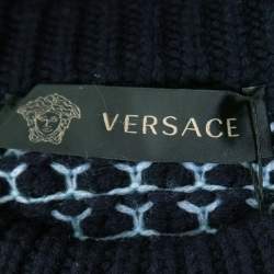 Pre Owned Versace Navy Blue Cable Knit Contrast Paneled Jumper M