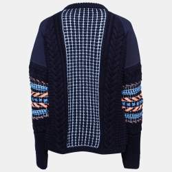Pre Owned Versace Navy Blue Cable Knit Contrast Paneled Jumper M