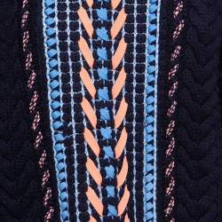 Pre Owned Versace Navy Blue Cable Knit Contrast Paneled Jumper M