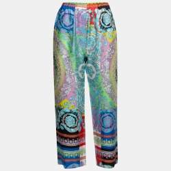 Versace Multicolor Printed Silk Straight Leg Trousers S