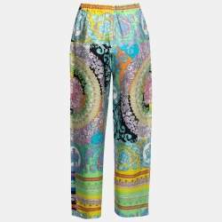 Versace Multicolor Printed Silk Straight Leg Trousers S