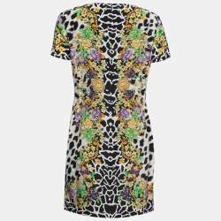 Versace Multicolor Printed Silk Drawstring Detail Dress M