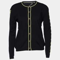 Versace Black Knit Contrast Detail Button Front Cardigan L