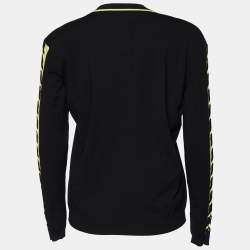 Versace Black Knit Contrast Detail Button Front Cardigan L
