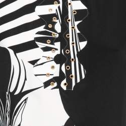 Pre Owned Versace Monochrome Printed Silk Crepe Dress M