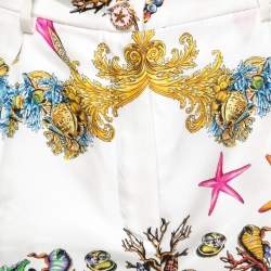 Versace White Ocean Baroque Printed Silk High Waist Shorts S