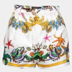 Versace White Ocean Baroque Printed Silk High Waist Shorts S