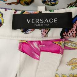 Versace White Ocean Baroque Printed Silk High Waist Shorts S