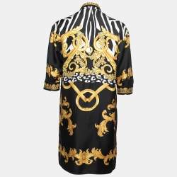 Pre Owned  Versace Black Baroque Printed Silk Shirt Dress S